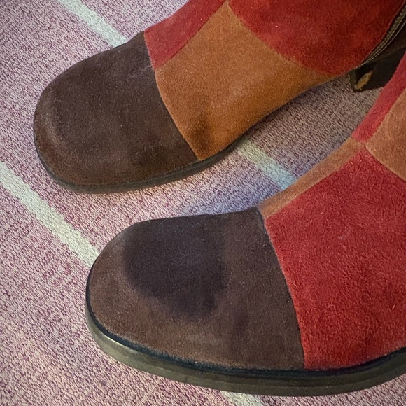 90’s/Y2K Vintage Nine West Suede Colorful Patchwork Ankle Boots - Picture 5 of 10